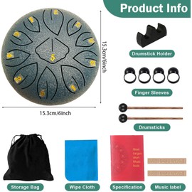 Rain Drum, 11 Notes 6 Inches, Chakra Rain Drum, Steel Tongue Drum, Rain Music Drum, Outdoor Rain Drum, Garden Handpan with Beater, Percussion Instruments (11-Tone 6 Inches)