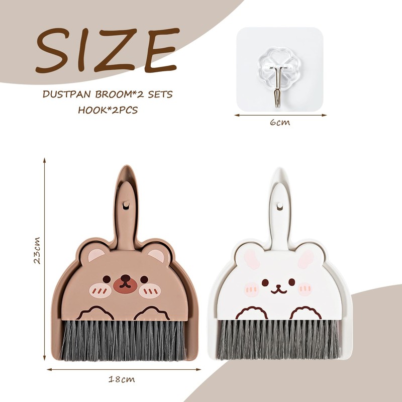 FDGGT 2 Sets Dustpan Broom and 2 Pieces Transparent Hooks,