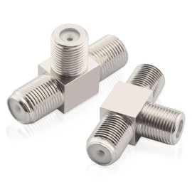 Kaunosta F Type Splitter 3 Way F-Type Female to 2 Female RG6 Coaxial Cable Splitter T-Shape 2 in 1 Out Coaxial Connector Combiner for TV Video VCR Antenna TV Cable Satellite Tuner Antenna 2Pcs