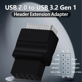 COMeap USB 2.0 to USB 3.2 Gen 1 Header Extension Adapter for Mainboard with Type E Key-A Female Front Panel Socket to 9 Pin Header Internal Conversion Adapter Black
