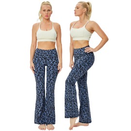 BUBBLELIME 29"/31"/33"/35"/37" 4 Styles Women's High Waist Bootcut Yoga Pants - Basic Printed_Navy_Leopard XL-29 Inseam