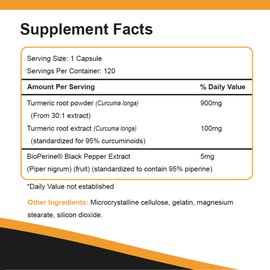 GMX NATURALS Turmeric Curcumin 1000mg with Bioperine & Organic Triphala - 120 Capsules, Non-GMO, Gluten/Soy Free, Enhanced Absorption Formula