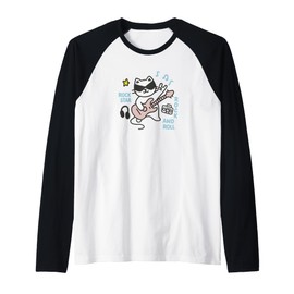 Cool Rock Cat Funny Guitar Cat Rock Star Music Lover Kawaii Raglan Baseball Tee