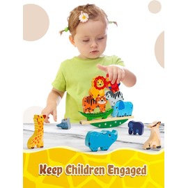 Montessori Toys for 1 2 Year Old Girl Boy Gifts,Toddler Building Blocks Wooden Animal Stacking Toys, Learning Fine Motor Skills Toys for 1-3 Year Old,Gifts for 2 3 4 Year Old Girls Boys Toys Age 1 2 3