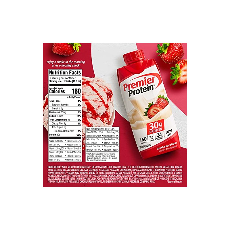 Premier Protein 30g Protein Shakes, Strawberries & Cream 11 Fluid