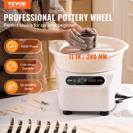 VEVOR 450W Direct Drive Pottery Wheel, 11 inch Forming Machine for Adults with LCD Touch Screen Foot Pedal, 50-300RPM Speed Adjustable Clay Potter's Wheel, for Ceramic Work Art Craft Home DIY, White