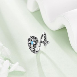 ONEFINITY Cross Spoon Ring 925 Sterling Silver Turquoise Cross Adjustable Ring Faith Jewellery Present for Women
