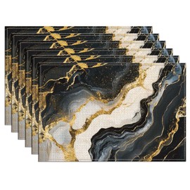 WADORN 6Pcs Marble Print Place Mats, 11.8x17.7 Inch Mixed Marbles Table Mats Marble Theme Place Mats Rectangle Washable Dinner Table Decor Mat for Indoor Outdoor Home Kitchen Dining Table
