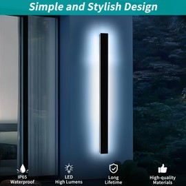 Mikeru 57" Outdoor Wall Sconce 6000K Cool White - IP65 Waterproof Black Exterior Light, Hardwired Wall Mounted Fixture for Porch, Patio & Entryway | Non-Dimmable Weatherproof Design