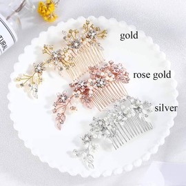 IYOU Bridal Wedding Hair Comb Silver Flower Crystal Hair Pieces Rhinestone Bridal Headpieces Pearl Bride Hair Accessories for Women and Girls