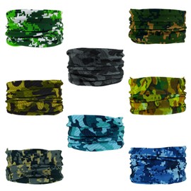 SMEHCF 8 Multipurpose Bandanas for Women Men Headband Balaclava Hair Head Scarf Face Half Airsoft Paintball Mask Neck Gaiters Breathable Reusable Washable Marsh Forest Ocean Digital Camo Camouflage