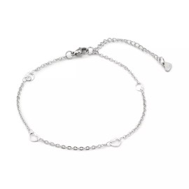LZD Stainless Steel Cable Anklet Bracelet Heart Lobster Silver Adjustable 8.7"  Z25