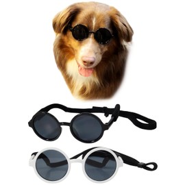 G001 Dog Cat Pet Costume Prop Round Sunglasses Medium Breeds 20-40 lbs (Black + White)