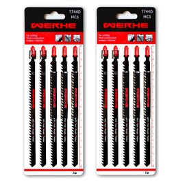 WERHE ® Professional - 10 x Wood Jigsaw Blades - C 180 mm T744D Extra Long - Fast Cutting Thick Layers - Compatible with Bosh, Metabo, Makita Jigsaws