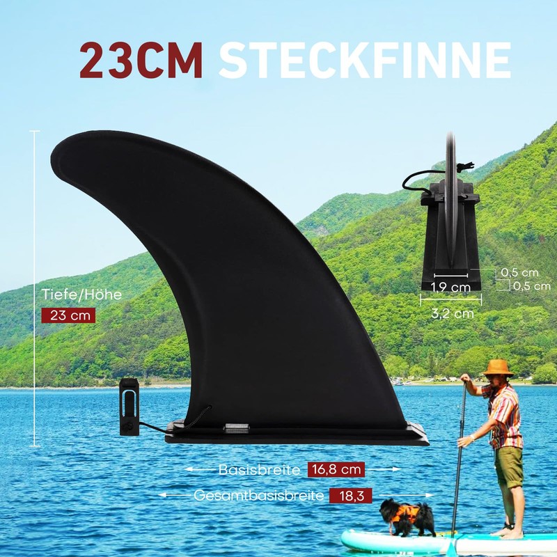 CHAMPIONPLUS Premium Black: SUP Fin - 9" Inflatable Paddle Board