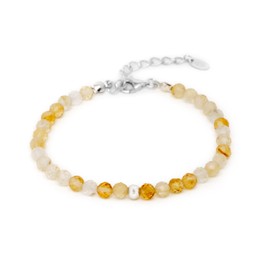 BERGERLIN Genuine Natural Stone Bead Bracelet with 925 Sterling Silver Pearl or Gold-Plated Pearl - with Clasp and Certification of Authenticity, Pearl