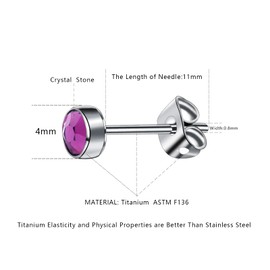 Artskin G23 Titanium Crystal Stud Earrings for Women Men Girls Hypoallergenic Nickel Free 4mm Dainty Elegant Classic Stud Earrings for Sensitive Ears (4MM, Amethyst)
