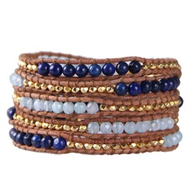 KELITCH Created-Lapis-Lazuli Agate Bead 5 Strands Sectioned Wrap Bracelet