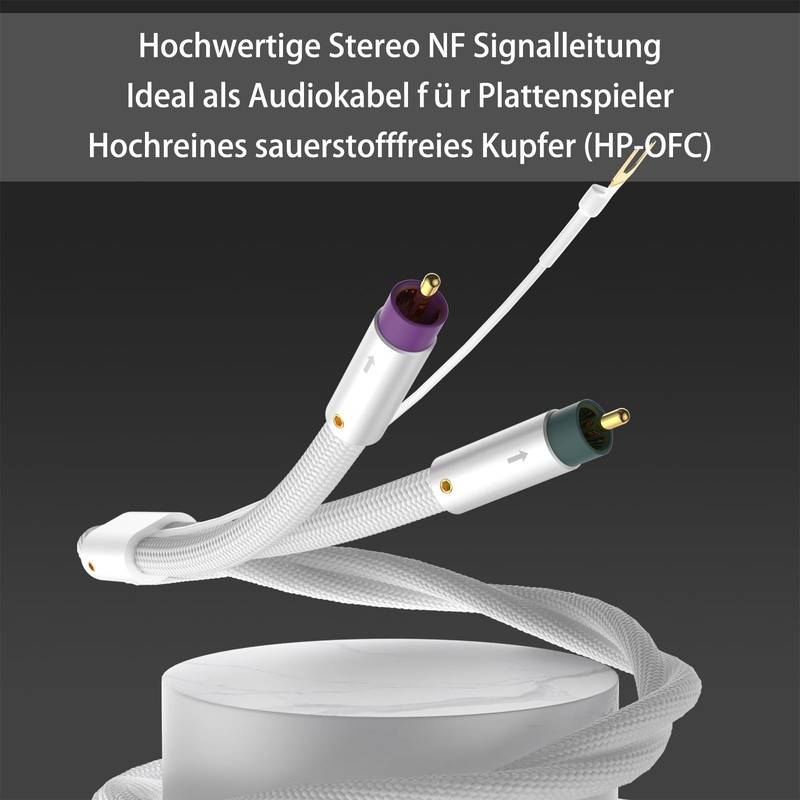 Tertullus Phono Cable with Earthing 1 m Silver-Plated Shielding Tone
