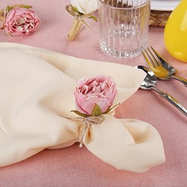Juego de 8 servilleteros de flores de peonía rosa, hechos a mano, para decoración de mesa para bodas, otoño, fiestas diarias, picnics, banquetes, almuerzos, cumpleaños, Navidad, San Valentín