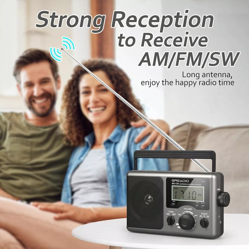 Greadio Portable Am Fm Radio With Lcd Display Long Antenna