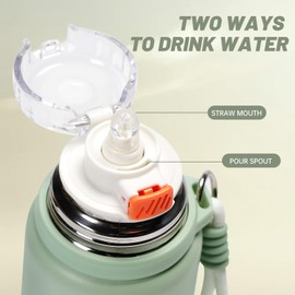 pluseight Stainless Steel Drinking Bottle, 600 ml, Leak-Proof Stainless Steel Bottle with Straw and Lid for School, Children, Women, Men, Leak-proof and Sweat-Proof with Anti-Dust Lid (Green)