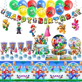 Ainvliya 95 Stück Mari Geburtstagsdeko, Partygeschirr Set mit Teller Tischdecke Servietten Ballon Deko Set, Party Supplies Kindergeburtstag Mädchen Junge