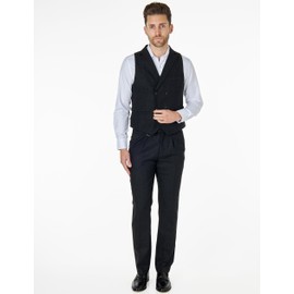 Xposed TYLER Men’s Tweed Waistcoat Retro 1920s Double Breasted Herringbone Retro Tailored Fit Vest [WDB-TYLER-DARK-GREY-46]