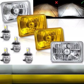 OCTANE LIGHTING 4X6" Crystal Clear Yellow Glass Lens Metal 6K LED Headlight 18/24w Lamp Bulb Set