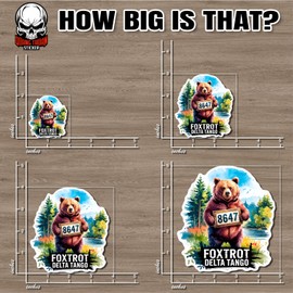 8647 Foxtrot Delta Tango Sticker Cute Brown Funny Bear Watercolor Waterproof Vinyl Bumper Sticker for Water Bottle Hard Hat Helmet Car Laptop