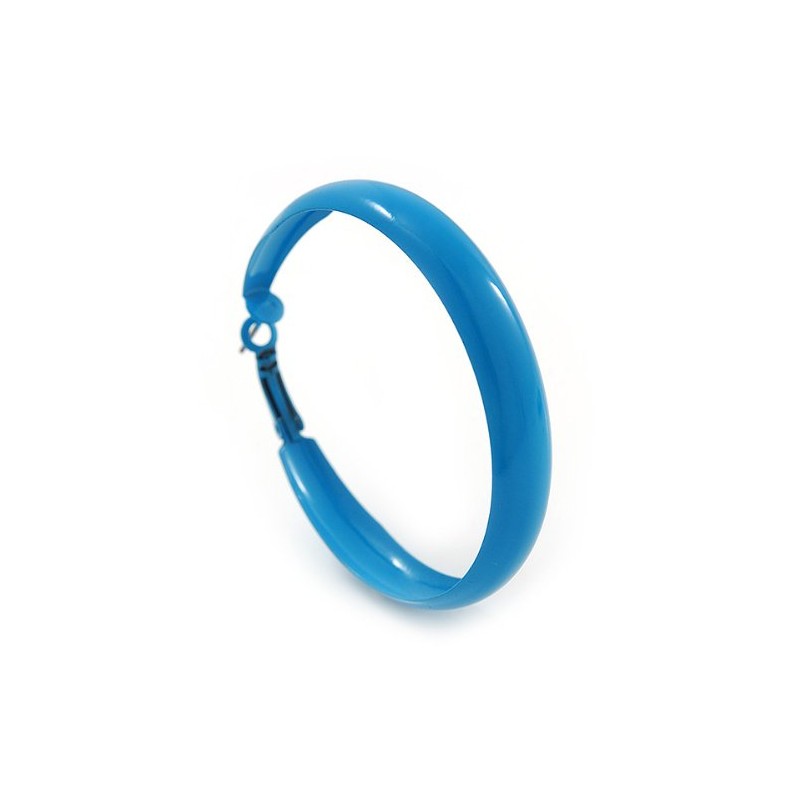 Large Sky Blue Enamel Hoop Earrings - 55mm Diameter