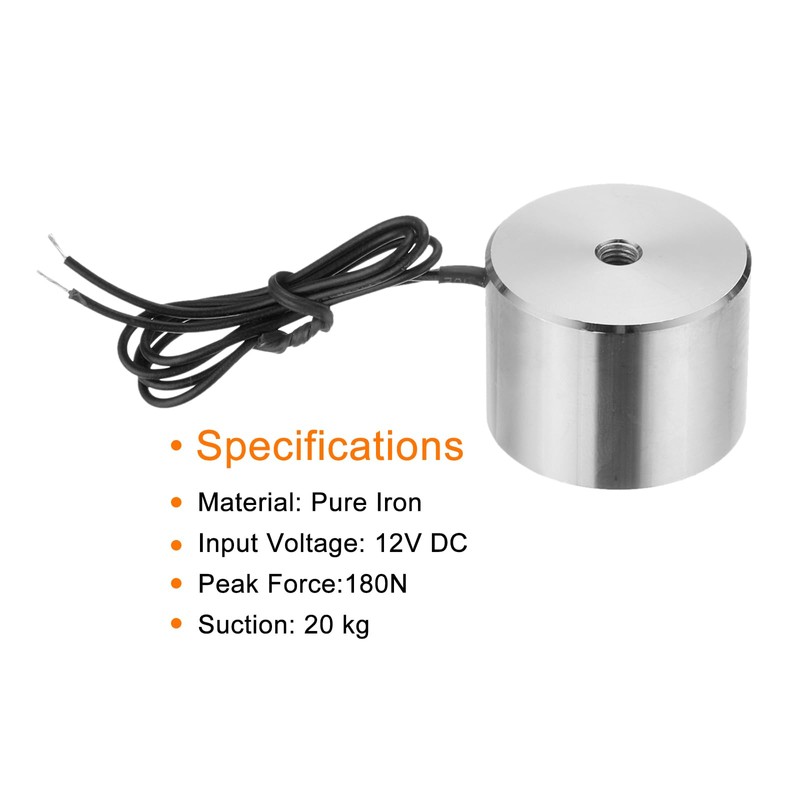 uxcell Round Solenoid Electromagnet DC 24V 180N 44LB/20Kg Electric Magnet