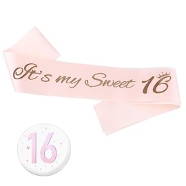 Sweet 16 Sash for Girls Happy 16th Birthday Badge 16 Year Old Girl Granddaughter Daughter Niece Birthday Gifts for Teens Friends Glitter Sweet Sixteen Birthday Party Decoration