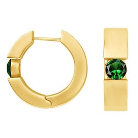 Round Cut Simulated Emerald Huggie Hoop Earrings In 14k Yellow Gold Over Sterling Silver