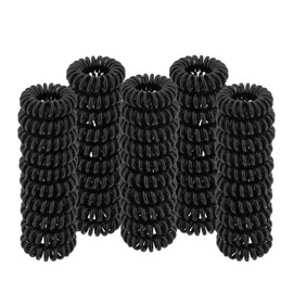 Spiral Hair Ties (Small Black,50 Pcs), Coil Hair Ties for Thick Hair, Ponytail Holder Hair Ties for Women, No Crease Hair Ties, Phone Cord Hair Ties for all Hair Types with Plastic Spiral
