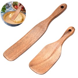 2Pack Wooden Spurtles Spurtle for Sourdough Starter Natural Teak Slotted Stirring Spatula Wooden Kitchen Spreading Cooking Mixing Tool for Sourdough Starter and Jar Cookware(COLOR:as shown)