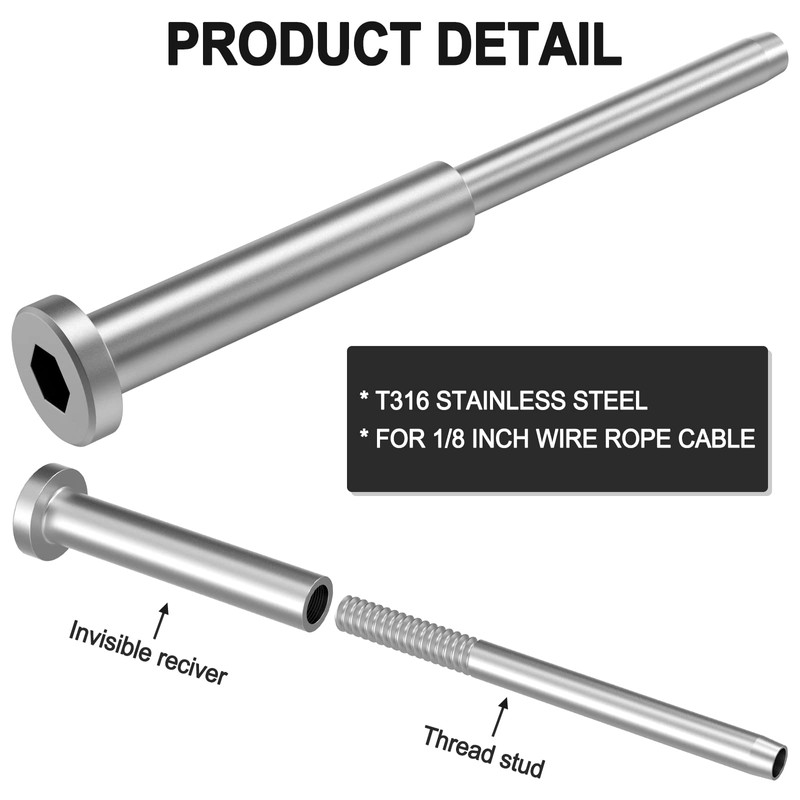 BLIKA 30 Pack 4"x4" Invisible Cable Railing Kits, 1/8" Stainless