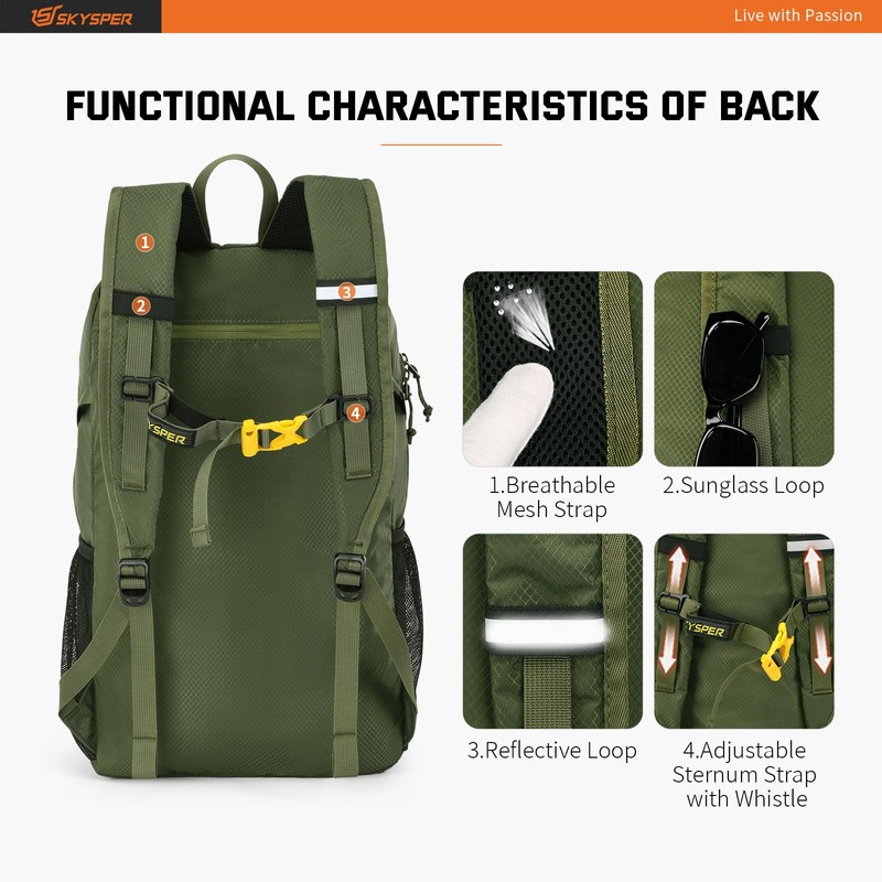 SKYSPER Ultralight Foldable Backpack with Wet Compartment - Waterproof and