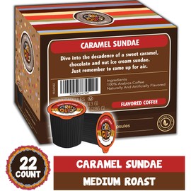 Crazy Cups Flavored Coffee for Keurig K-Cup Machines, Caramel Truffle Sundae, Hot or Iced Drinks, 22 Single Serve, Recyclable Pods