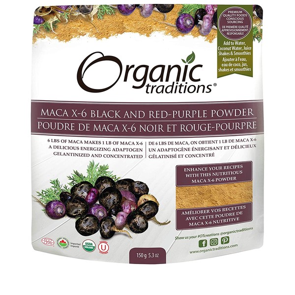 Organic Traditions Organic Gelatinized Raw 6:1 Maca X-6 Powder, Black and Red-Purple, 5.3 Ounce