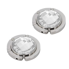 Foldable Purse Hook Floding Handbag Hanger Rhinestone Bag Holder for Table Desk 2 PCS White