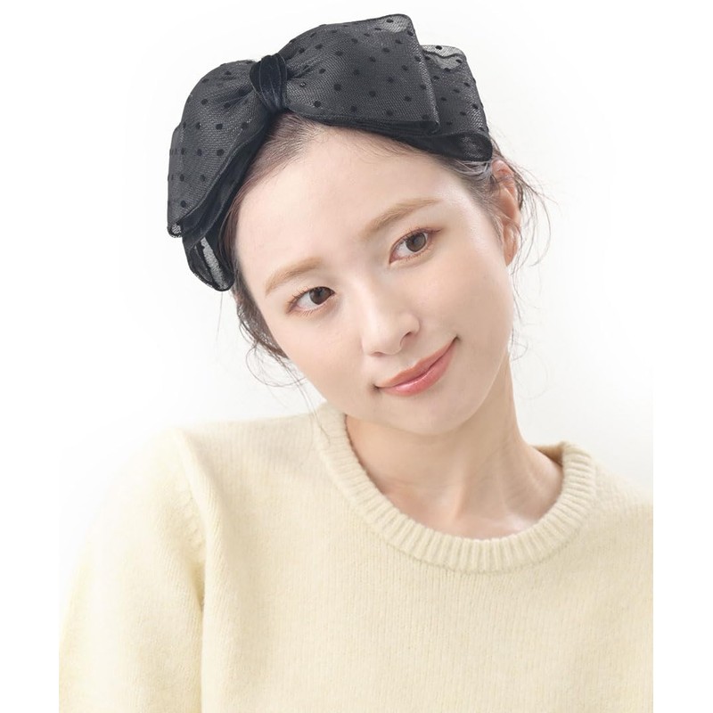 KOBE VINGTAINE HK-344 Headband, Dotted Pattern, Ribbon, Tulle, Large, Adult