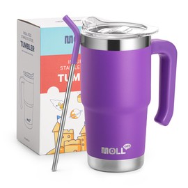 Mollcity Kids 16 oz Tumbler with Handle-Stainless Steel Double Wall Vacuum Insulated Travel Mug Water Cup with Lid and Straw, Leak Proof- BPA Free, Purple