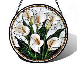 DASTOLL Stained Glass Window Hanging, White Calla Lily Flowers Sun Catchers Glass Panel Plant Suncatcher Decor for Birthday for Women, Men, Wife, Aunt, and Mom 7.8 in