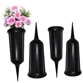 Fovasen 4 Pcs Plastic Grave Flower Pots, Grave Vase with Spikes, Cemetery Black Vase for Grave, Lawn, Yard, Garden Decoration
