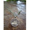 ✿ Moss green chain necklace tree of life forest disc