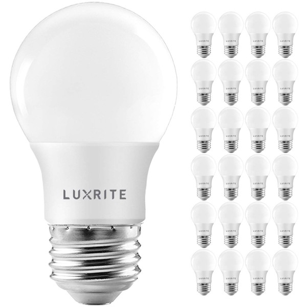 LUXRITE A15 LED Bulb 40W Equivalent, 7W, 4000K (Cool White), 600 Lumens, Enclosed Fixture Rated, Dimmable Ceiling Fan Light Bulbs, E26 Medium Base, UL Listed - Indoor and Outdoor (24 Pack)