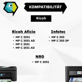 Inkadoo Toner Compatible with Ricoh 841505 / Type Cyan MP C 2551 HE MP C 2051 MP C 2551 Infotec - MP C 2051 Ricoh - Aficio MP C 2551 AD Approx. 9,500 Pages Toner Cartridges, Printer Toner