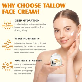Beef Tallow and Honey Balm for Skin, Beef Tallow for Skin Care, Tallow Face Cream, Beef Tallow Deeply Moisturizing for Face & Body, Organic Fast Absorption Tallow Cream Skin Care for Soft Skin (2)