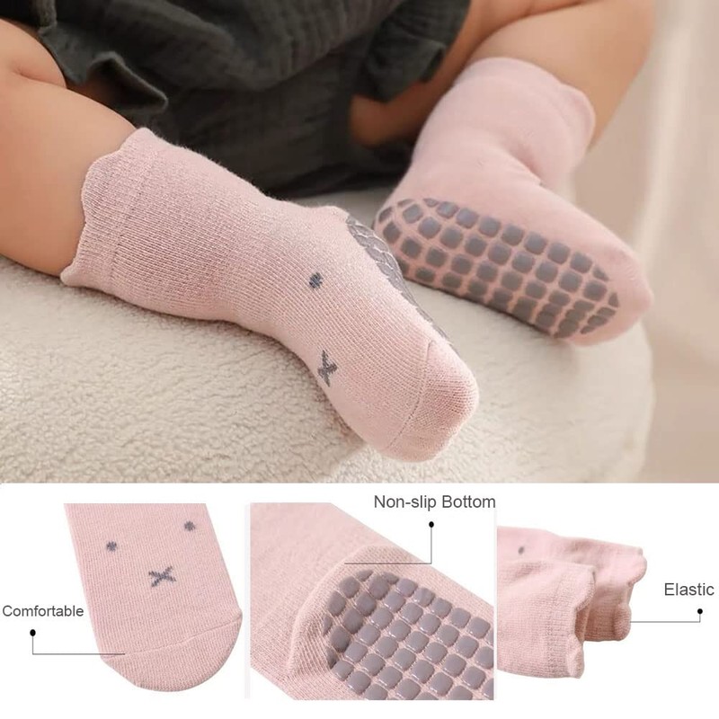 FedMois 5 Pairs Baby Kids Anti-slip Socks Cotton non skid